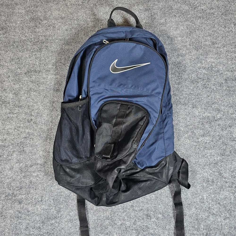 Nike Backpack Navy Blue Black Swoosh Logo Multi Pocket School Sports Bag RN56323